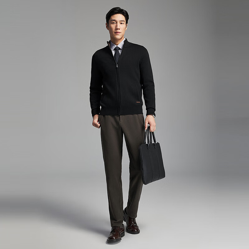 YOUNGOR Machine-Washable Wool Autumn Winter Men's New Stand Collar Business Casual Warm Sweater Jacket 619962A