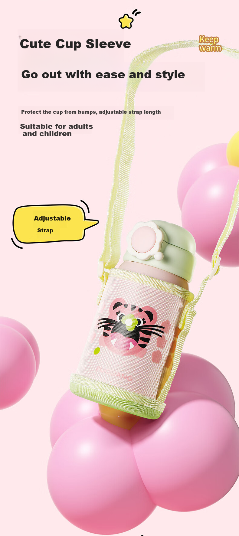 Fuguang Children's Insulated Cup, 316L Stainless Steel Water Bottle, for Boys And Girls, Elementary School Students, Toddlers, Large Capacity with Spring Lid 8
