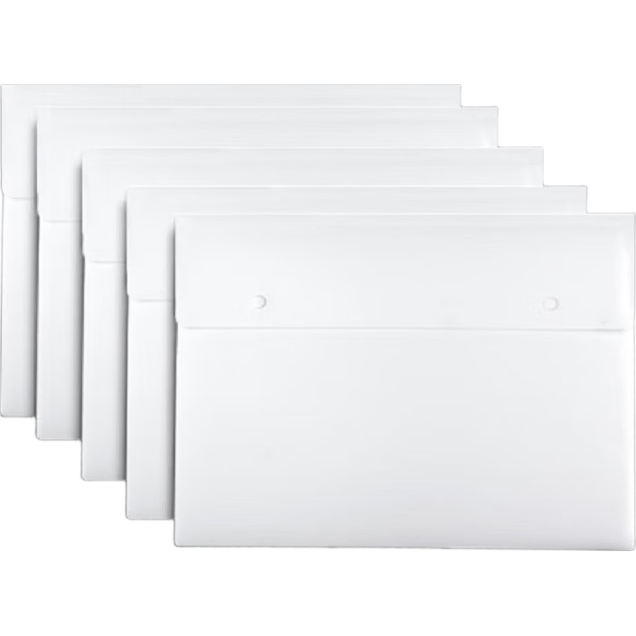 SUNWOOD A3 Button Closure Document Folder/briefcase/waterproof File Holder, Pack of 5, White, MC335