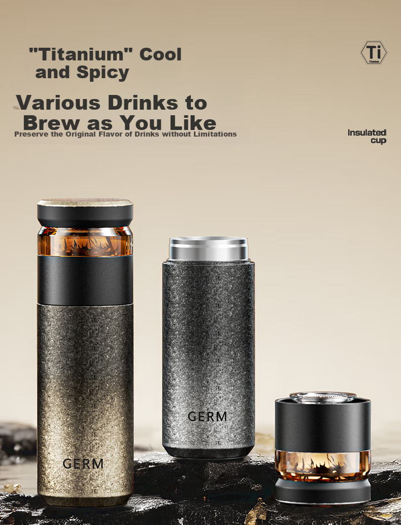 Germ Pure Titanium Insulated Water Bottle for Women Health Tea Separation Titanium Cup Valentine's Day Gift 450ML Dusty Pink 6