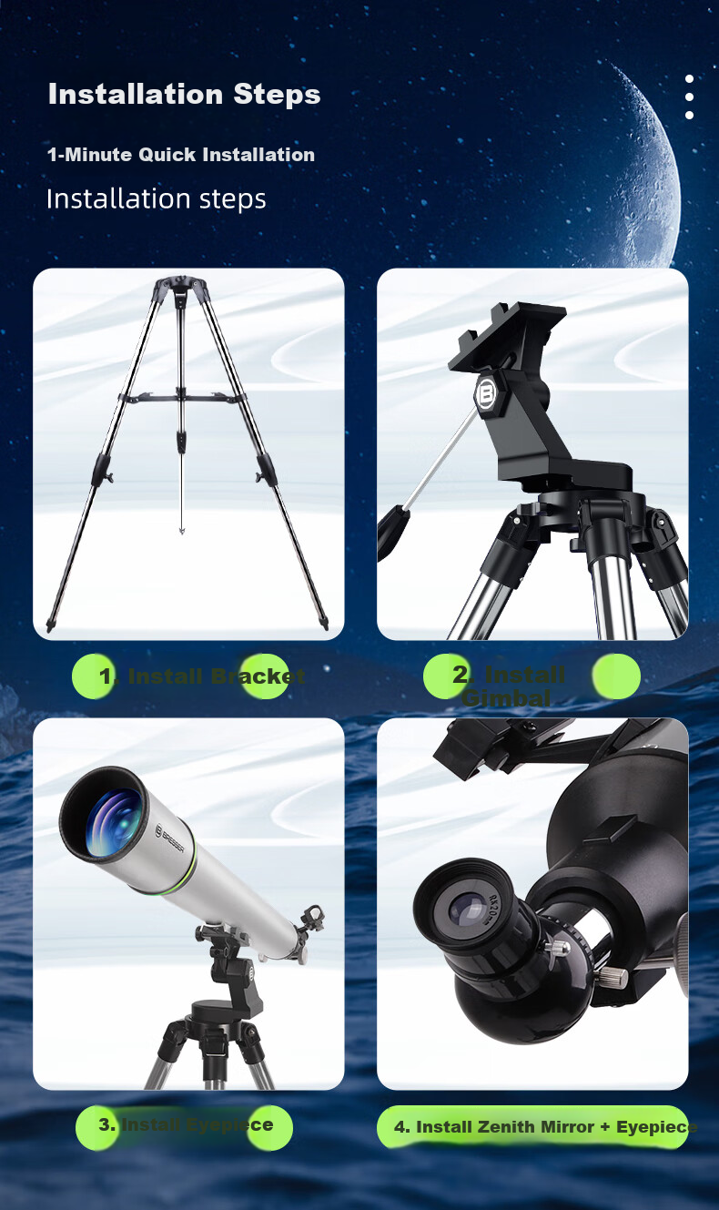 Bresser Astronomical Telescope, Professional-Grade High Magnification, High Definition, for Children, Boys And Girls, Beginner Stargazing, Scenic Viewing, New Year Gift 11
