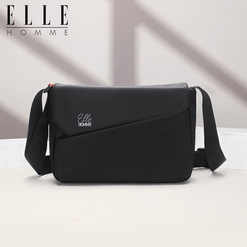 ELLE HOMME Men's Single Shoulder Bag Trendy Lightweight Canvas Crossbody Bag Water-Resistant Casual Phone Bag Black 4731