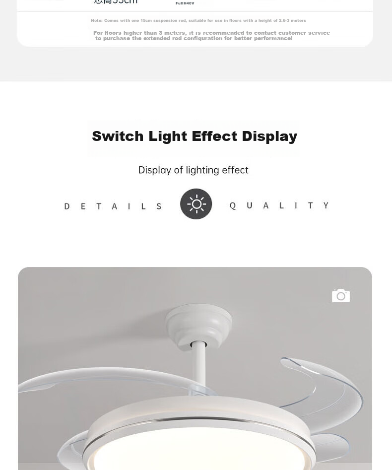 Aimeite [Installation Included] Fan Light Invisible Home Living Room Integrated Dining Room High-Power Full Spectrum Eye-Protecting Variable Frequency Bedroom Fan Light 19