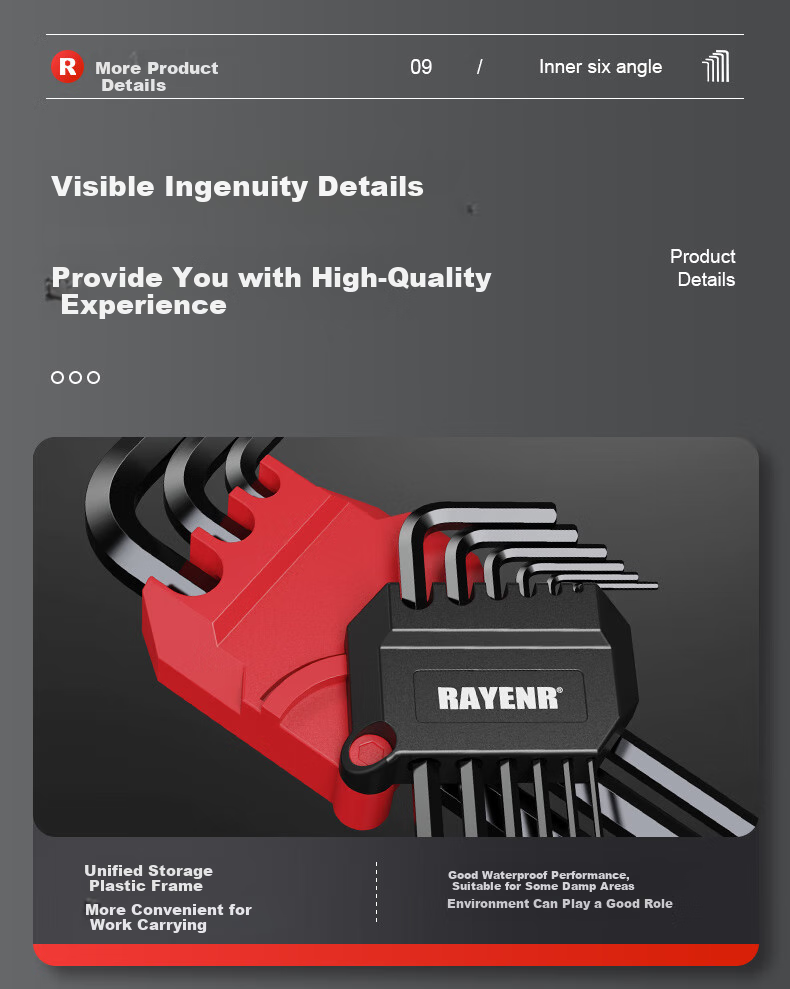 Ruineng Hex Key Set with Ball-End And Flat-Head Wrenches [Extended And Flat Dual-Use] 9-Piece Set 14