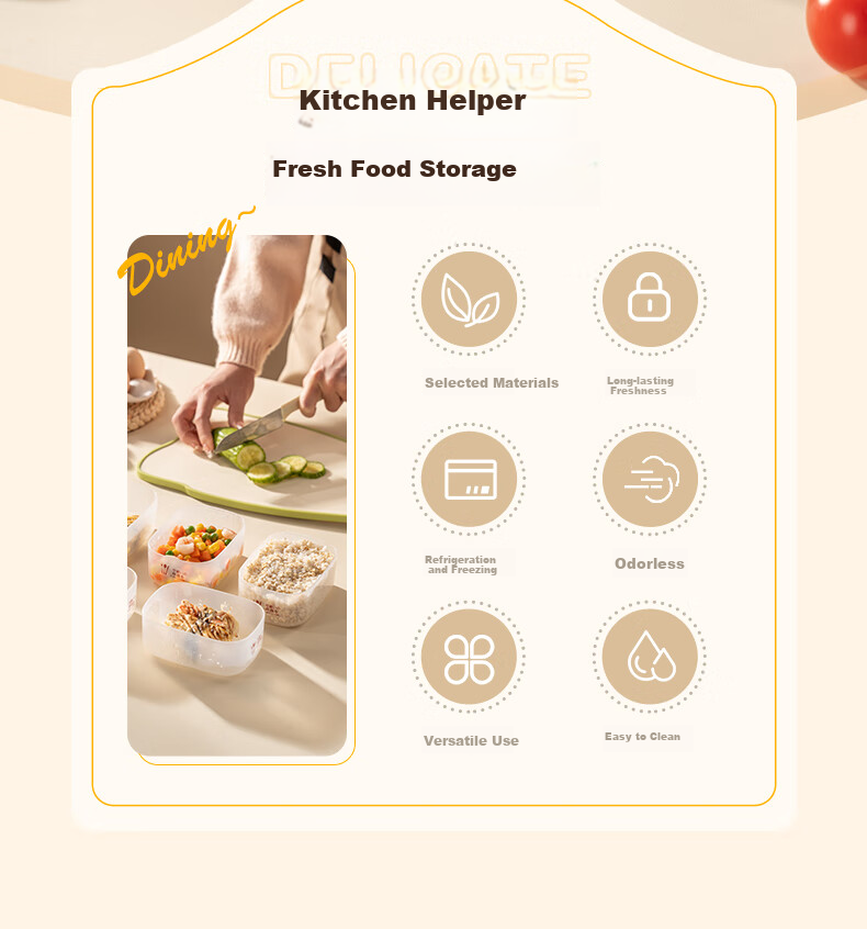 CAIZHI Rice Storage Containers, Refrigerator Food Keepers, Storage Boxes, Lunch Boxes, Bento Boxes, Microwave-Safe, Set of 6, CZ6628 3