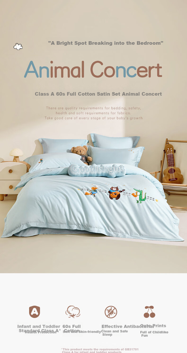 Luolaikids Three-Piece Set, Maternity A-Class 60-Count Ultra-Soft Pure Cotton Dormitory Single Bed Fitted Sheet And Pillowcase, Suitable for 1.2-Meter Bed 1