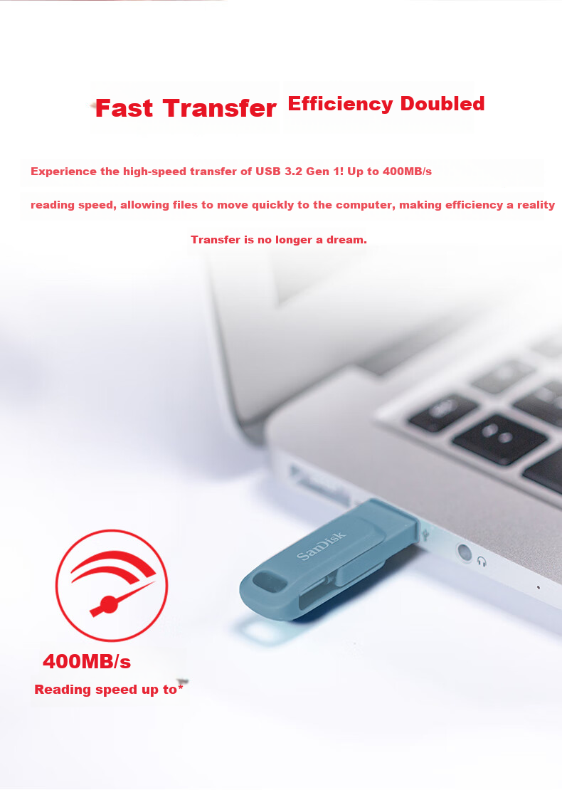 SanDisk, 1TB Type-C USB3.2, Mobile Flash Drive DDC3 Blue, Read Speed up to 400MB/s, Automatic Backup, Dual-Use for Phone And Computer, Large Capacity with Dual Interfaces 5