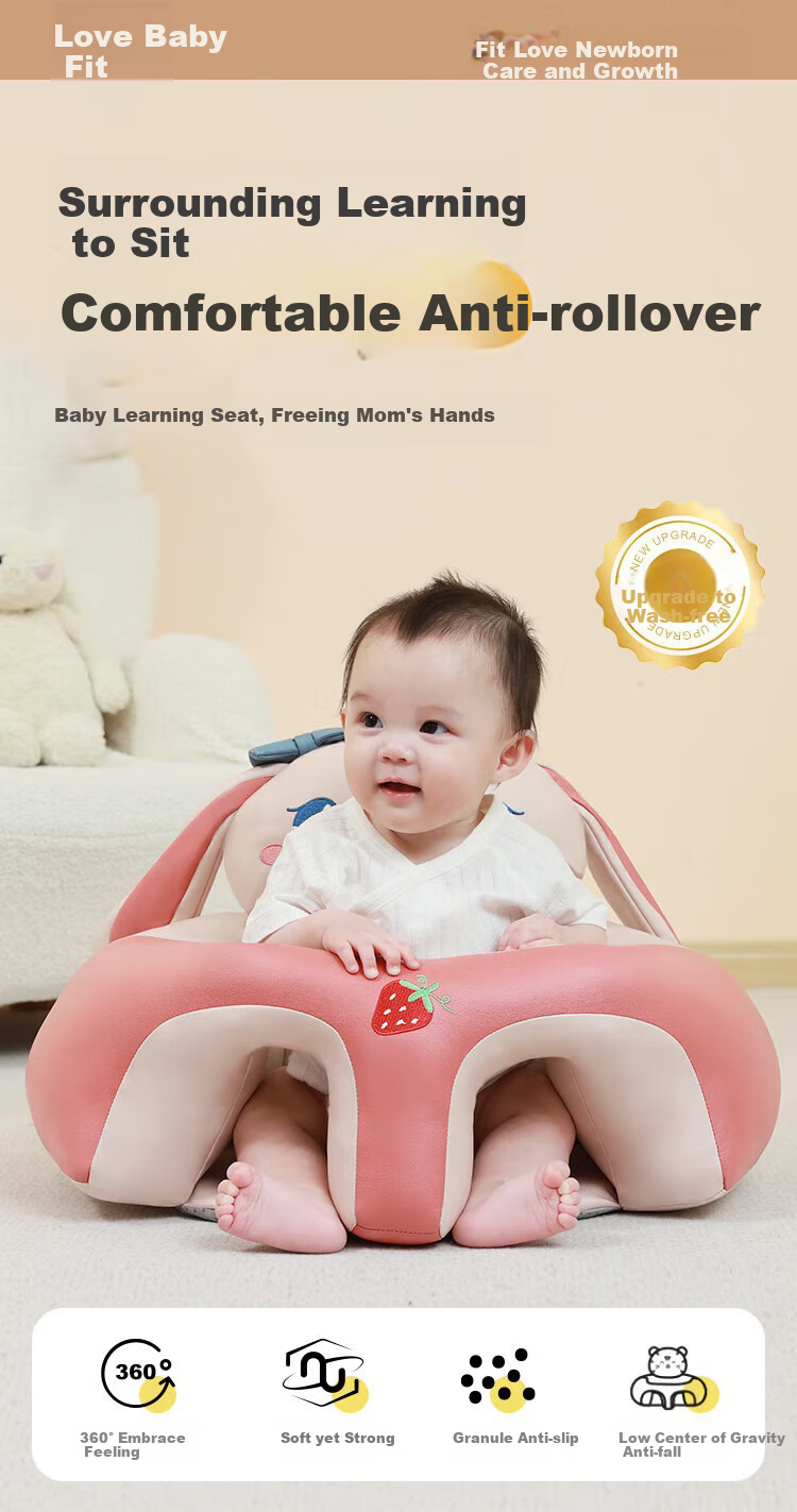 Aibaoshi Baby Learning Chair, Infant Practice Seat Cushion, No-Wash High Chair, Anti-Fall Sofa, for 4 Months to 3 Years Old, Rabbit Design, No-Wash Model S764 1