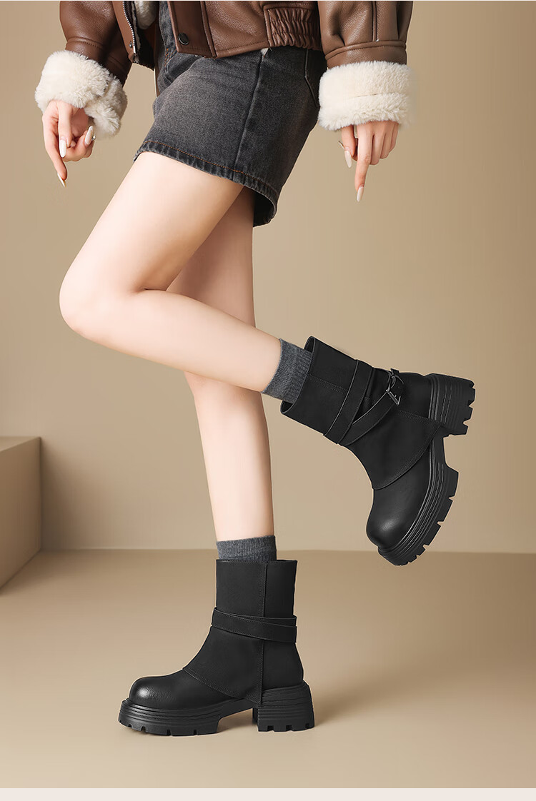 ZHR [Xu Ruohan Same Style] Women's Winter Thick-Soled Martin Boots Versatile Pant Leg Snow Boots KN261 Brown Size 35 7