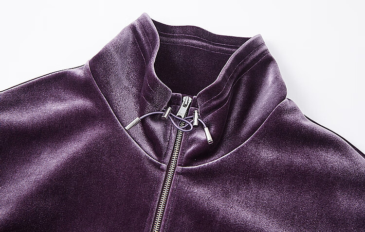 Demana Modern Luxury Spring Autumn Glossy Elegant Velvet Stand Collar Lantern Sleeve Adjustable Drawstring Hem Jacket for Women 9
