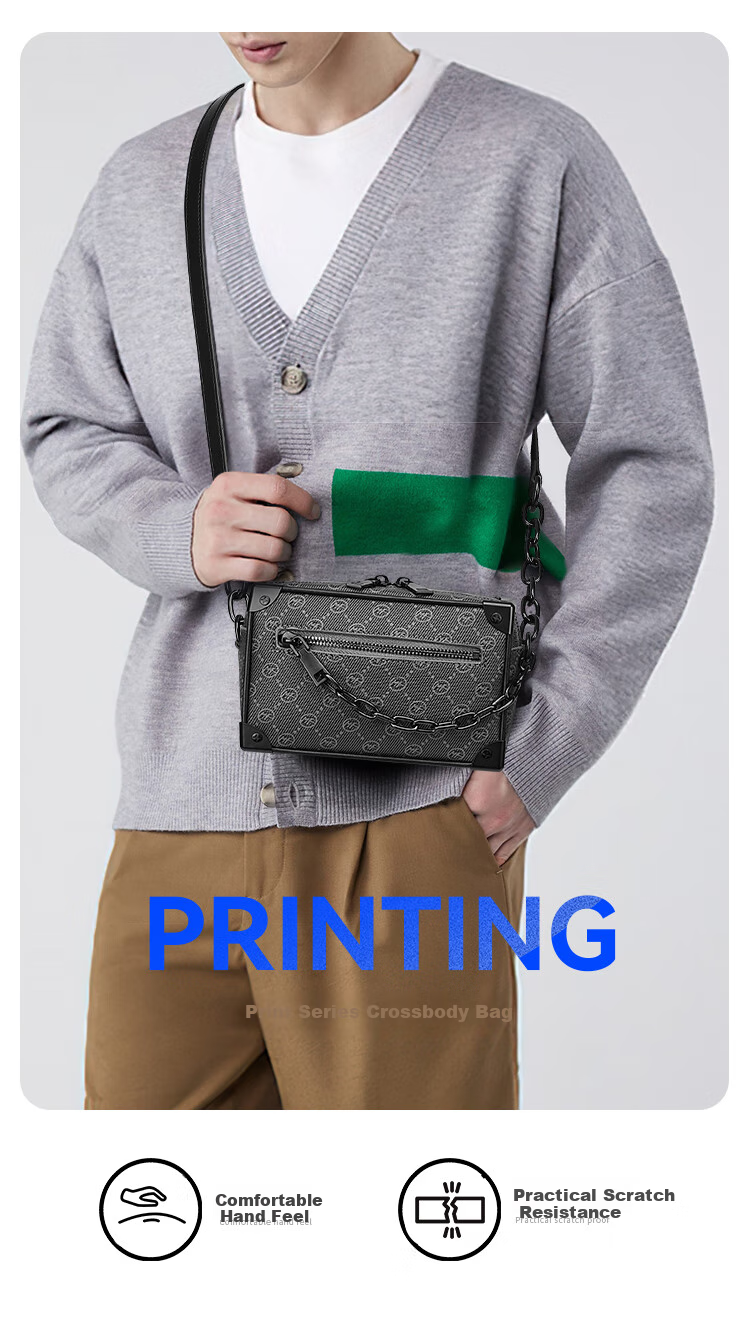 MARK FAIRWHALE Premium Men's Crossbody Bag, Vintage Pattern Chain Bag, Men's Shoulder Bag for Commuting, Portable Phone Bag, Small Messenger Bag 2