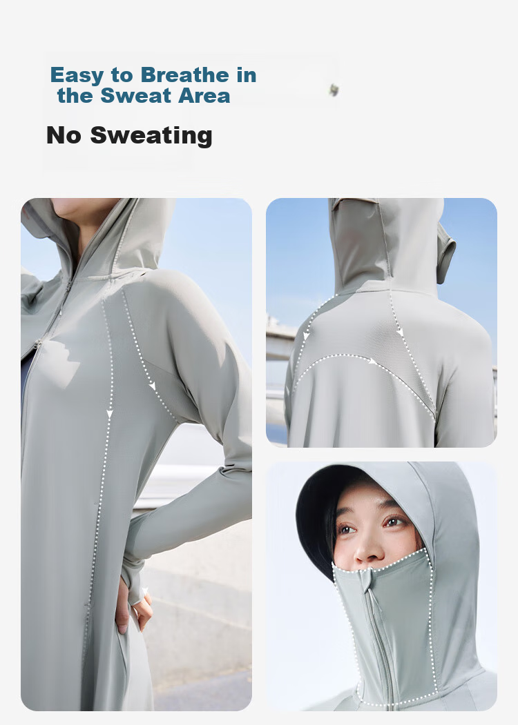 JD Original Long Sun Protection Clothing for Women, Breathable Ice Silk Cool-Feeling UV Protection Jacket Full Body Sun Protection Garment, Black, XS 12