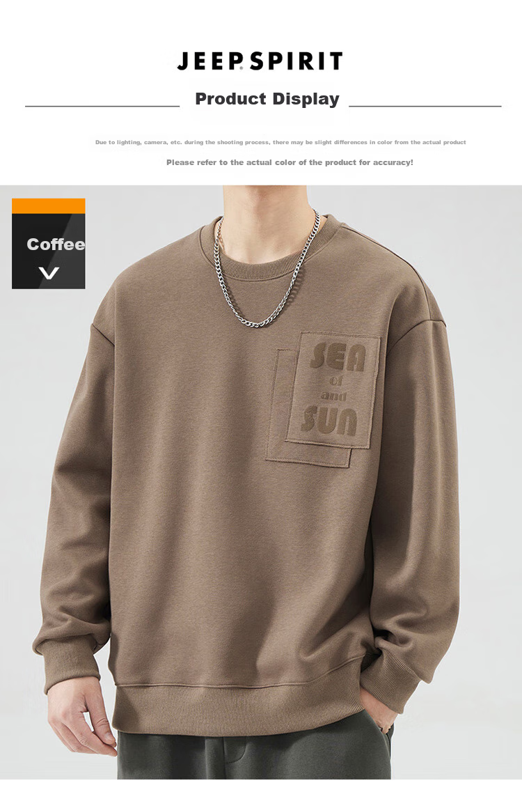 JEEP SPIRIT Men's Sweatshirt Jacket, Men's Autumn And Winter Long-Sleeve T-Shirt, Trendy Casual Outerwear, Heavyweight Base Layer 3