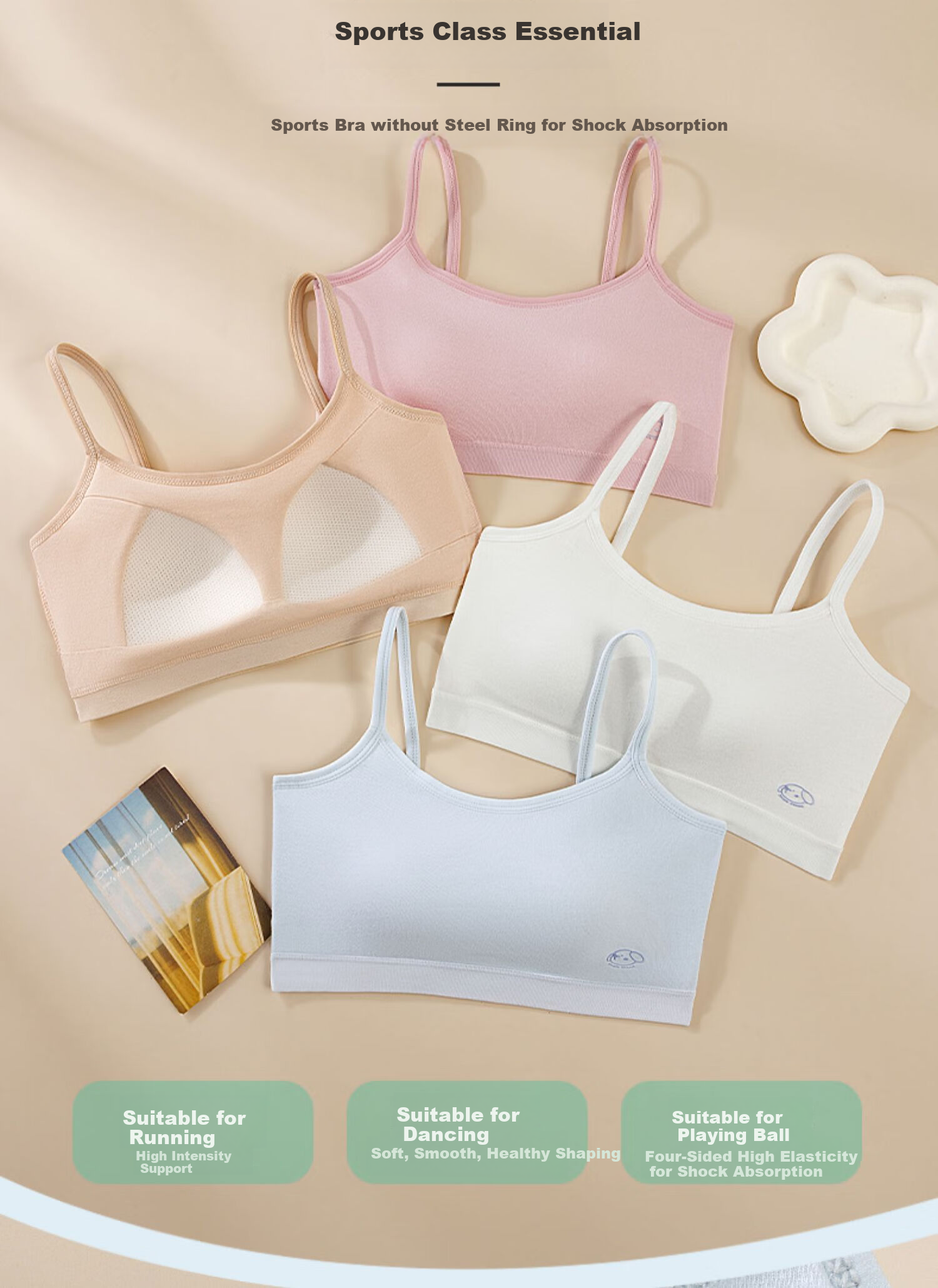 Ziyouxi Girls' Underwear, Puberty Student Bra, Middle School Girls' Second Stage Sports Anti-Shock Bra, Camisole 6