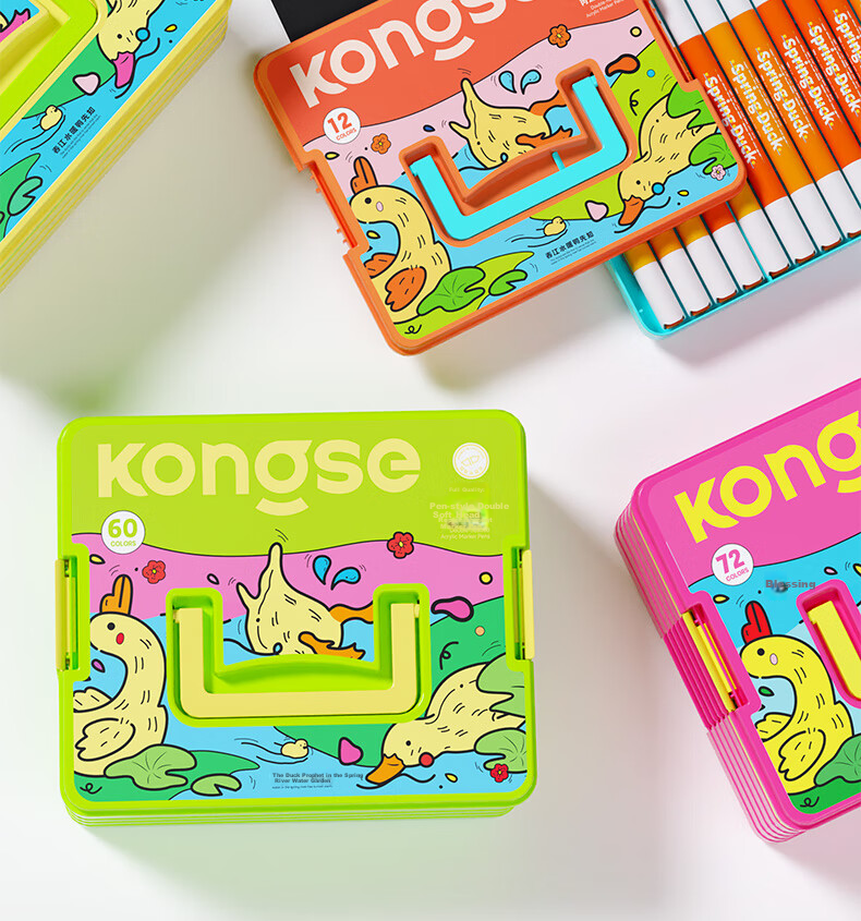 Kongse Acrylic Markers, 24 Colors, Dual-Tip Soft Tip, Watercolor Pens, Non-Translucent, Stackable, for Elementary School Students And Children, Washable, Non-Toxic Coloring Markers, Watercolor Pens, Gift, Back-To Essential 8