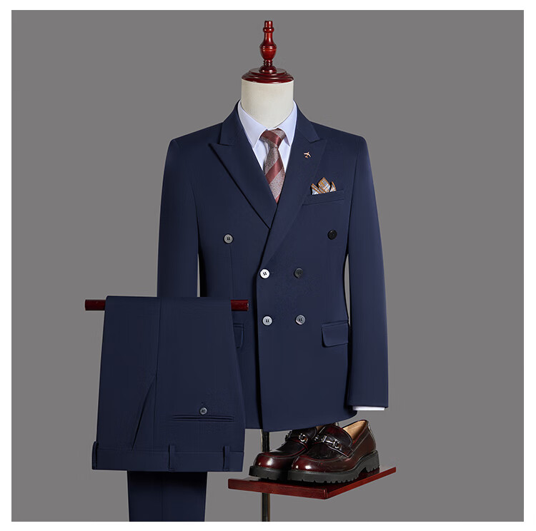 RED DRAGONFLY Men's Double-Breasted Business Casual Suit Set Groom Wedding Formal Three-Piece Black M 2