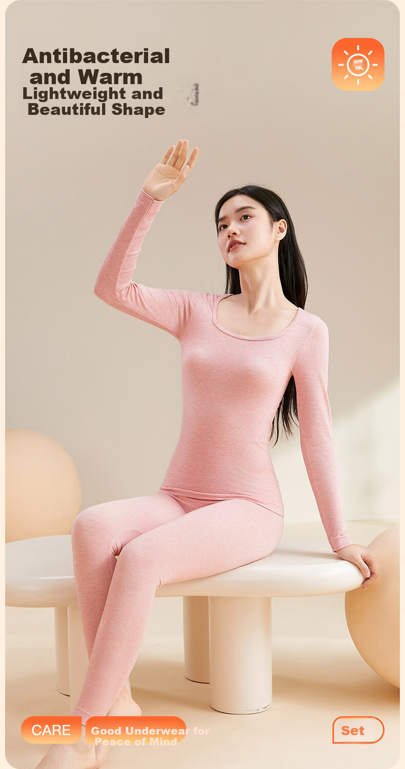 FENTENGCARE Women's Thermal Underwear, Antibacterial, Slimming, Butt-Lifting, Tummy Control, Square Neckline Base Layer Autumn Top And Pants, Gift for Wome 2