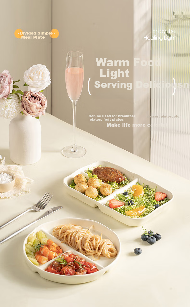 CAIZHI Ceramic Divided Plate, Compartmentalized Dining Plate, Student Breakfast Plate, Dumpling Plate, Fruit Plate, 211 Low-Fat Plate CZ6968 10