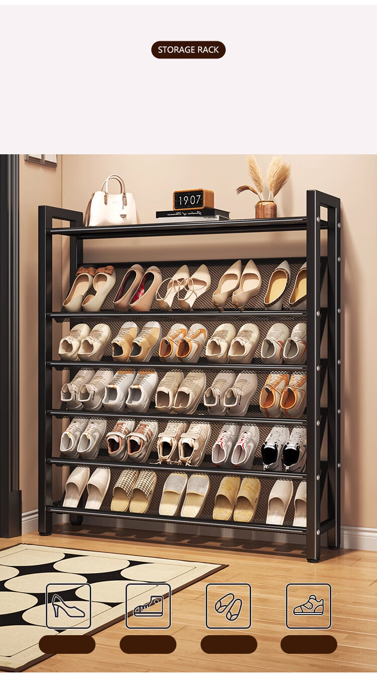 Annafu Multi-Layer Home Shoe Rack 19cm Slanted Small Simple Shoe Cabinet ZW300 Black Five-Tier 90cm 4