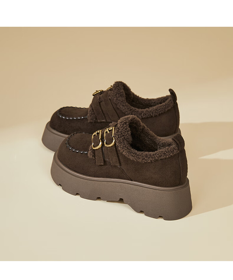 DAPHNE Women's Petite Thick Sole Full Coverage Birkenstock Shoes with Buckle, Fleece Lined, Warm and Fashionable Flats, Brown, Size 37 9
