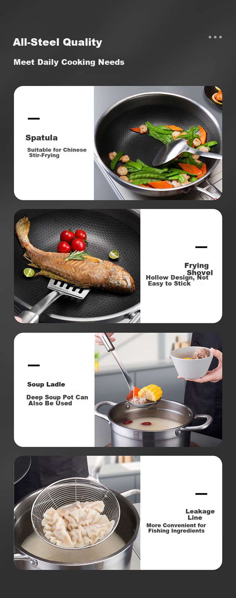 Kangbahe 304 Stainless Steel Wok Spatula with Thickened Handle, Heat-Resistant And Anti-Spatter Cooking Utensil 8
