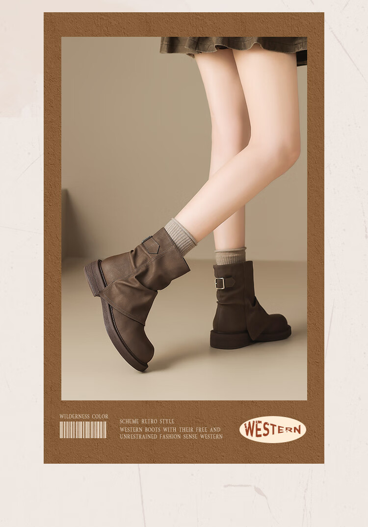 ZHR Women's Martin Boots 2025 New Retro Slimming Short Boots Height Increasing British Style Snow Boots KN191 Brown Size 37 1