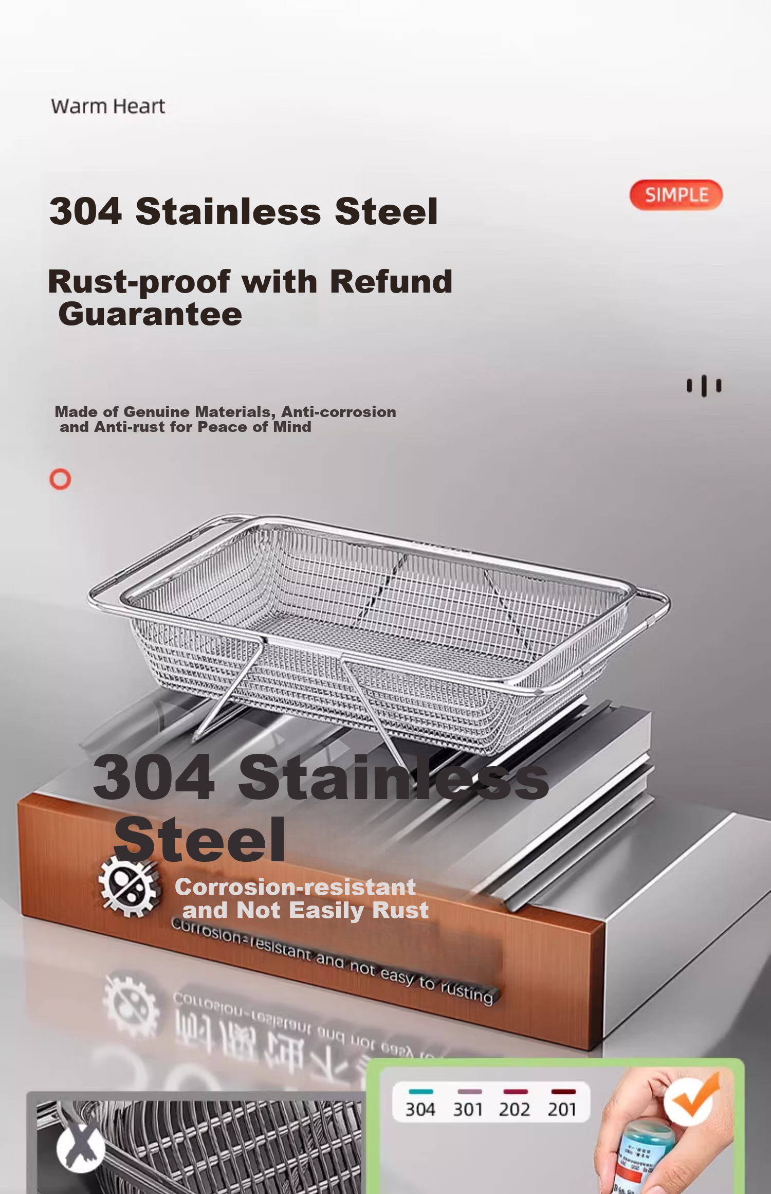 Jiadu 304 Stainless Steel Extendable Draining Basket, New Kitchen Sink Vegetable Washing Basin Dishwashing Sink Bowl And Plate Draining Rack 6