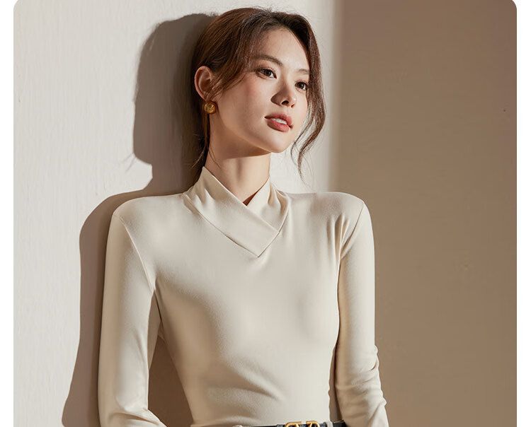Langsha Women's Spring Slim Fit Long Sleeve Cross Neck Base Layer Top 16