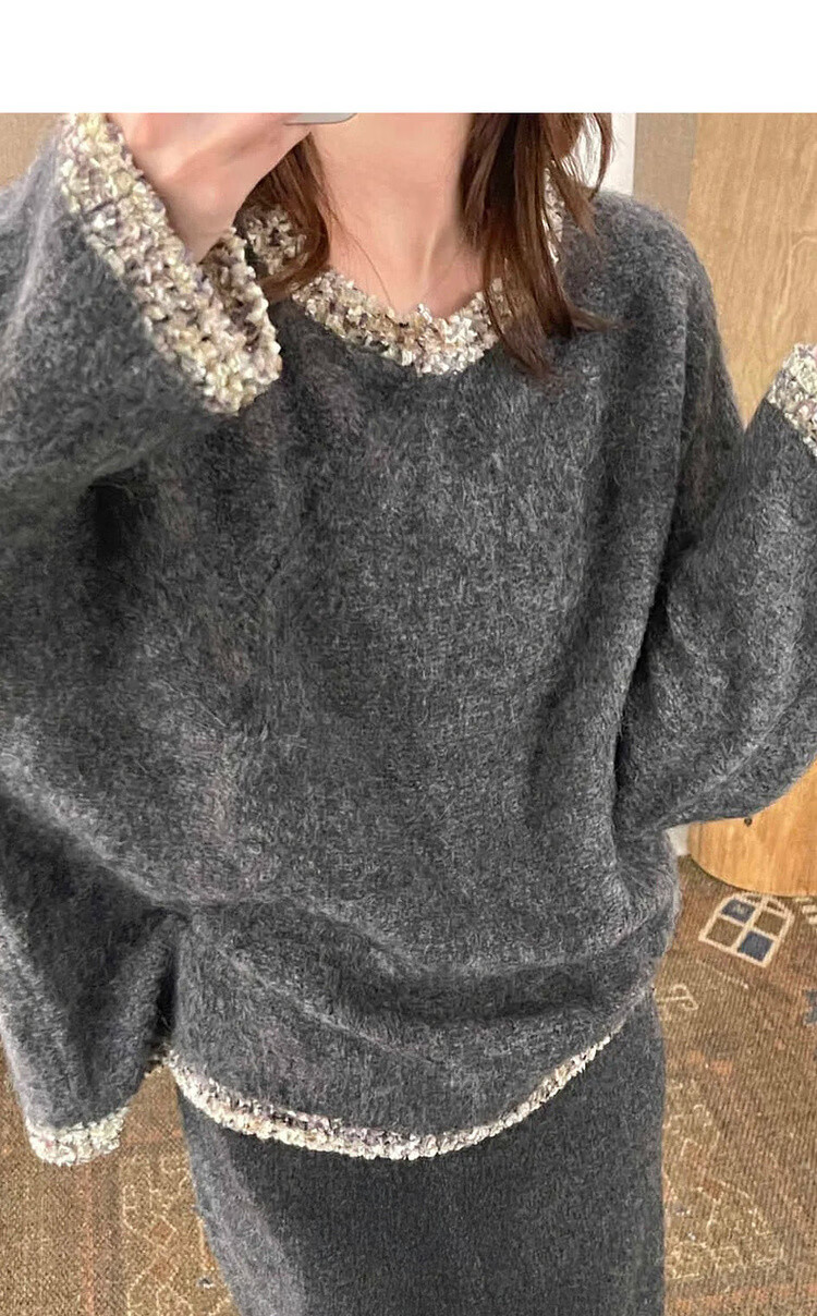 Mt [Fragrant Breeze Knit] Spring Light Luxury Round Neck Color-Block Edge Wool Blend Knit Sweater for Women 3