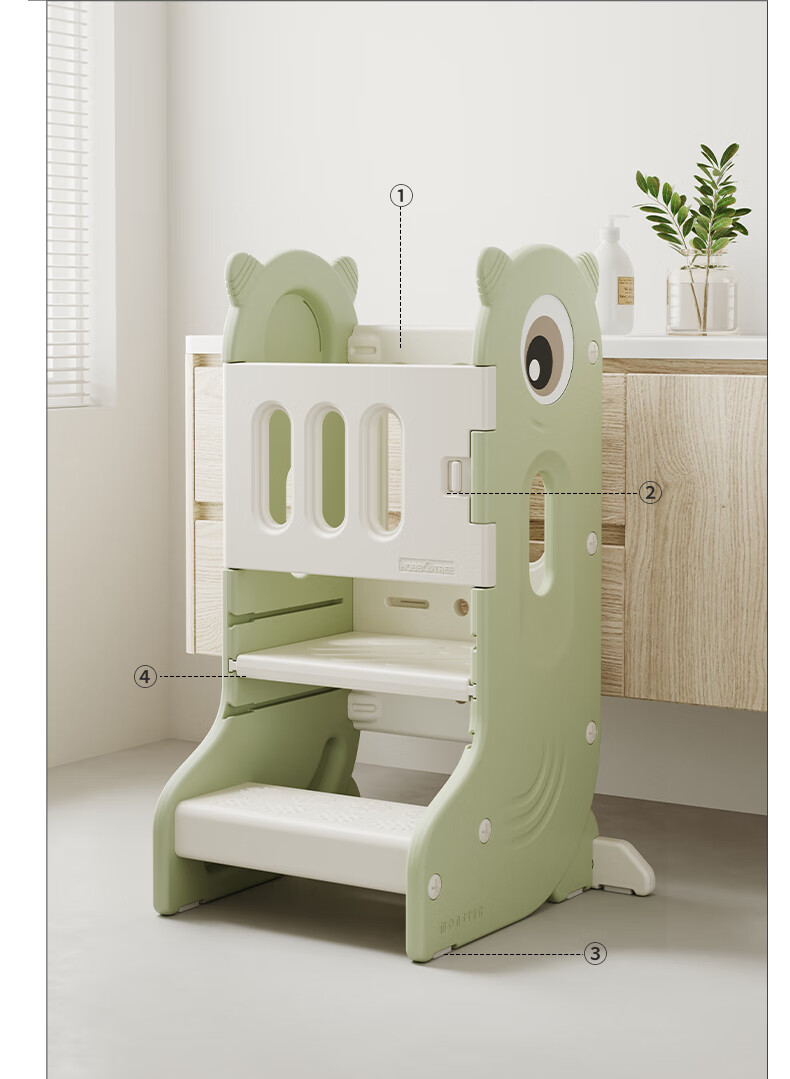 HOBBY TREE Learning Tower Baby Washstand Step Stool Children's Small Chair Footstool Baby Wash Basin Step Stool Cardamom Green 9