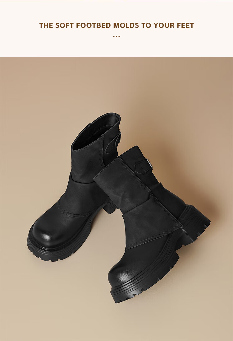 ZHR Women's Stacked Short Boots Thick Sole Height Increasing Martin Boots Melard Western Shaft Boots KN191G Black Size 39 14