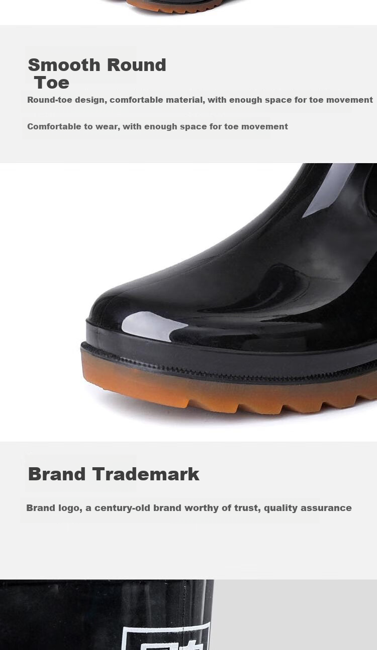 Huili Men's Stylish Rain Boots, Water Shoes, Outdoor Waterproof Non-Slip Wear-Resistant Comfortable Overshoes HL857 High-Top Black Size 40 3