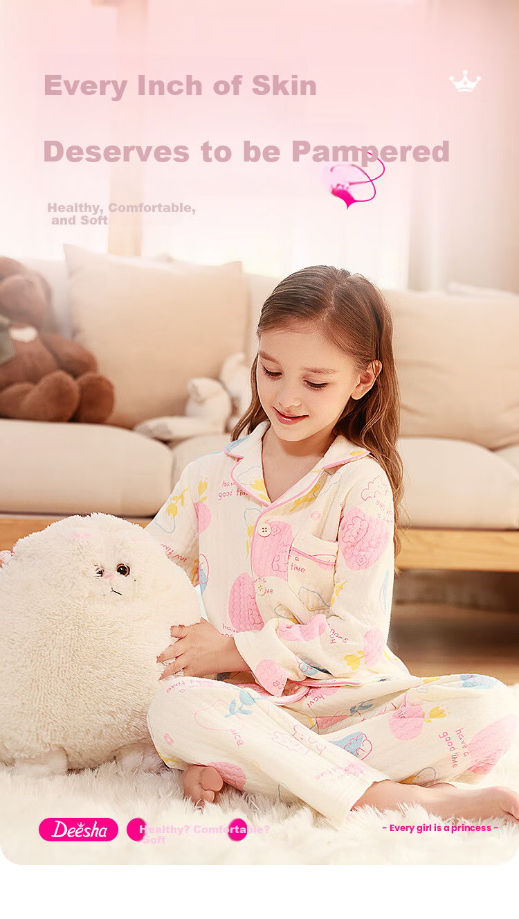 DEESHA 280G Three-Layer Quilted Warmth Retention Girls' Cardigan Thickened Homewear Set Pink Floral 120 1