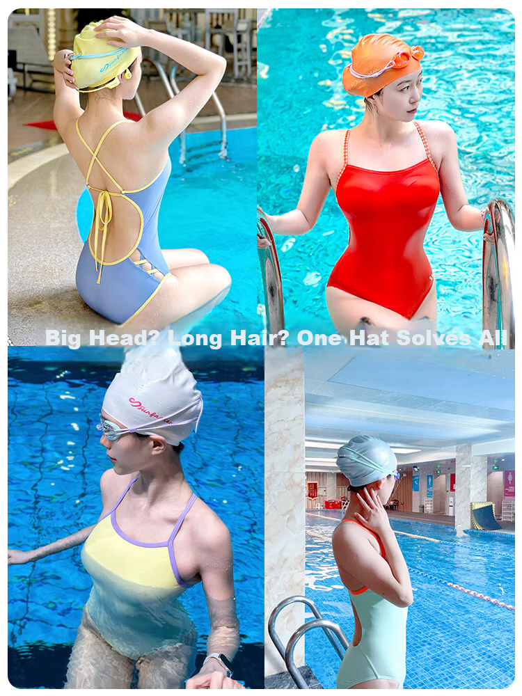 Sulang 16-Color Pearl Luster, Easy to Take Out And Win|0 Pressure-Sensitive Ultra-Elastic Swimming Cap for Long Hair Women, Large Size Non-Binding Silicone, Pink And Gree 2