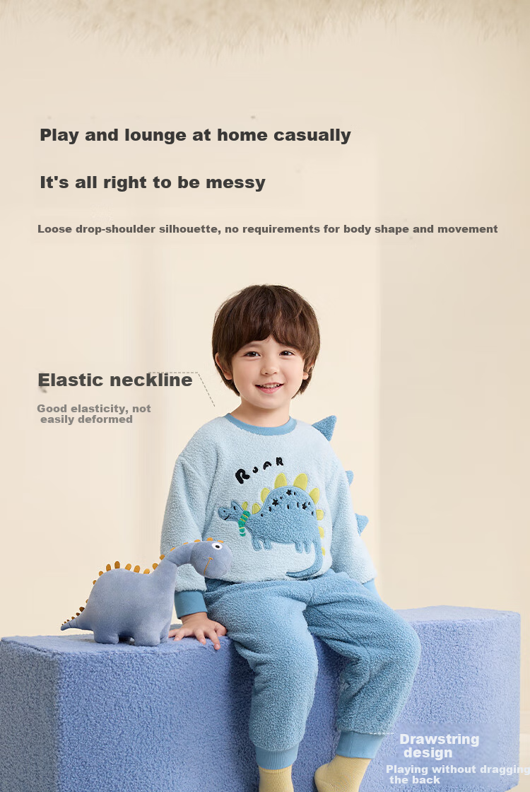BALABALA BalaOne Baby Pajama Set, New Winter Style, Half-Fleece, Boys And Girls Home Wear, Warm 3