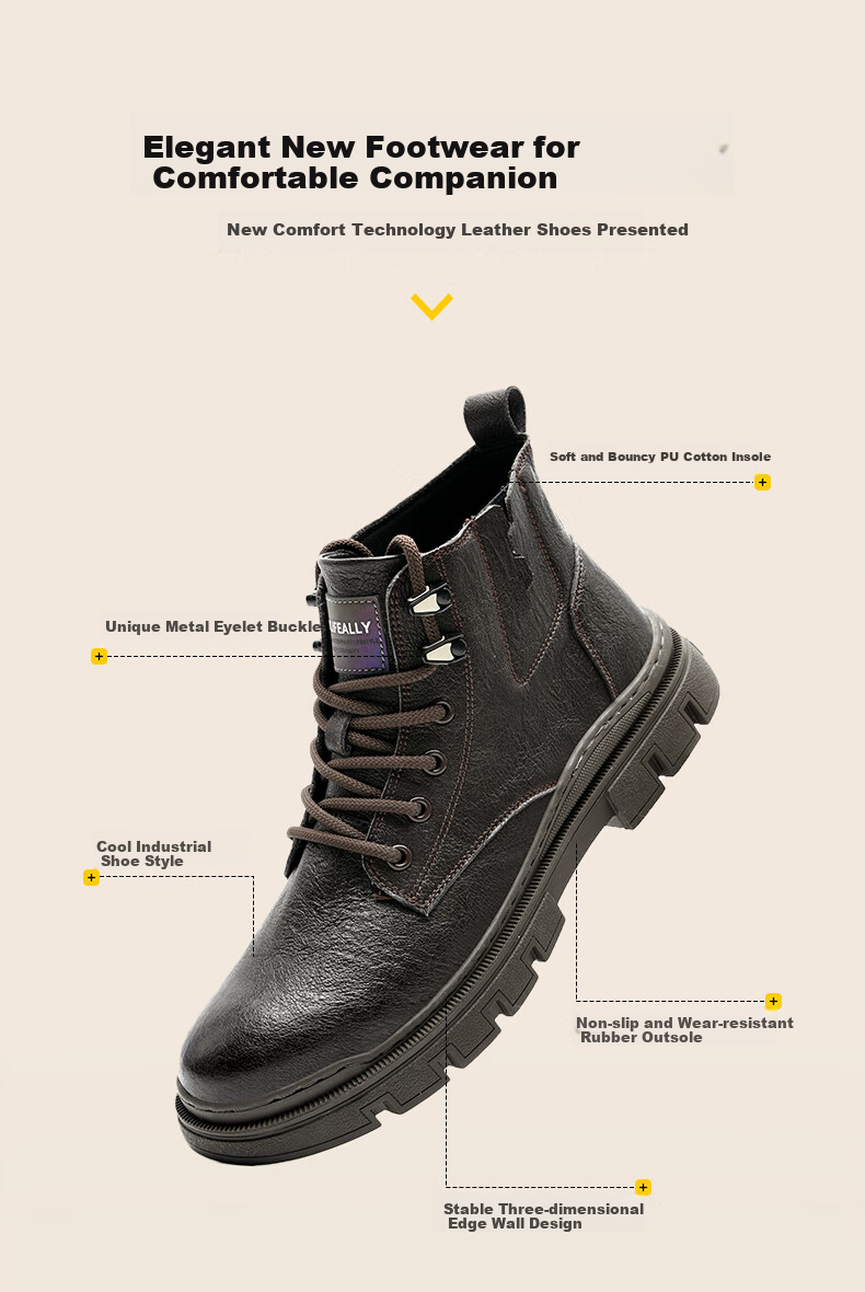 HLA Martin Boots, Men's Casual Shoes, Autumn And Winter Work Shoes for Men, HAAGZM4AB70567, Black with Fleece Lining, Size 41 2