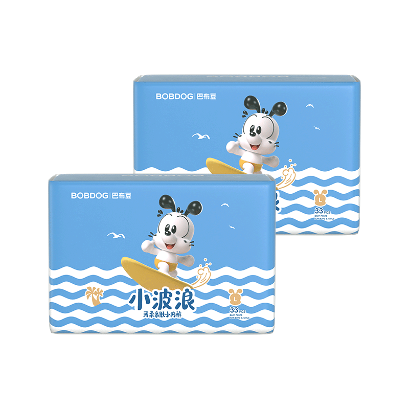 BOBDOG [No Melamine Detected] Small Wave Pull-Up Diapers, L Size, 66 Pieces, Summer Ultra-Thin, Baby Diapers, Dry And Breathable