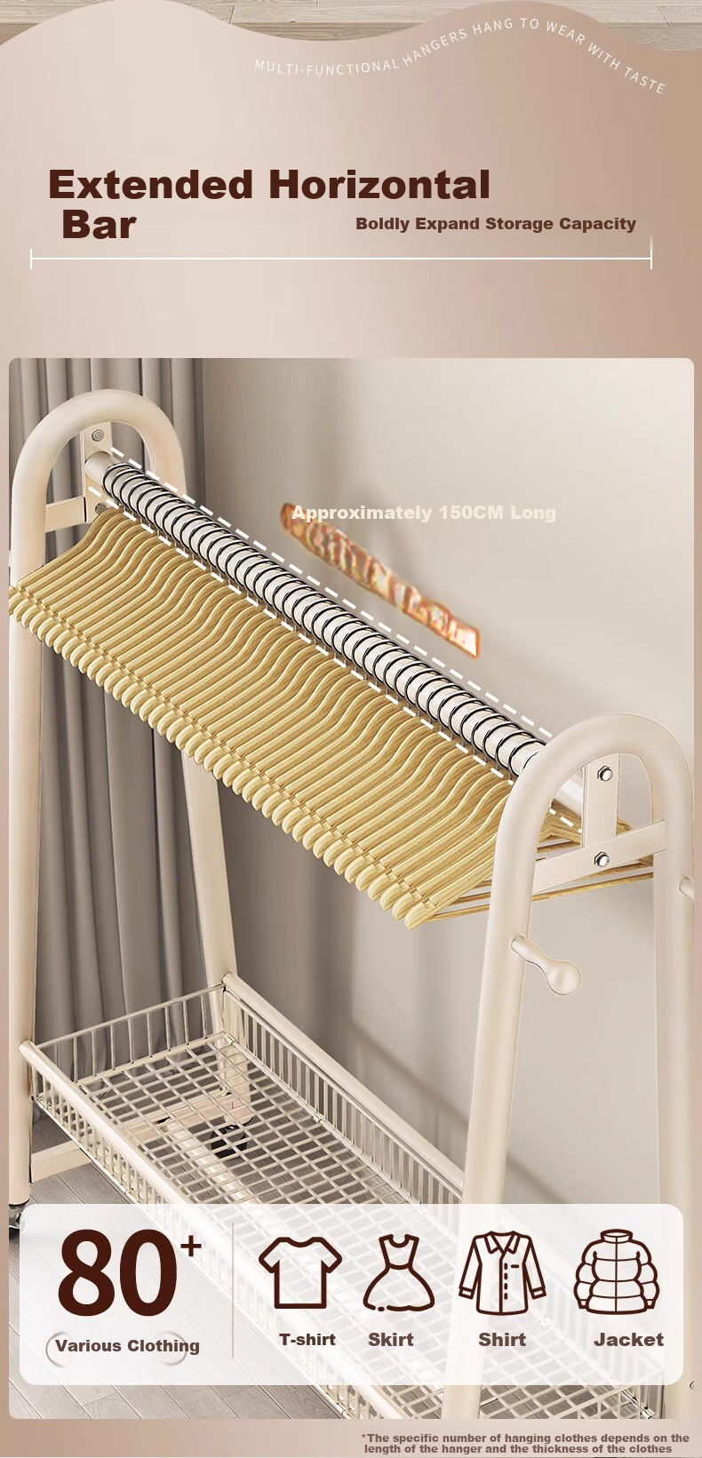 Quanpinwu Floor-Standing Coat Rack, Bedroom-Specific Drying Rack, High-End Storage Rack, V-Shaped Single 150 3