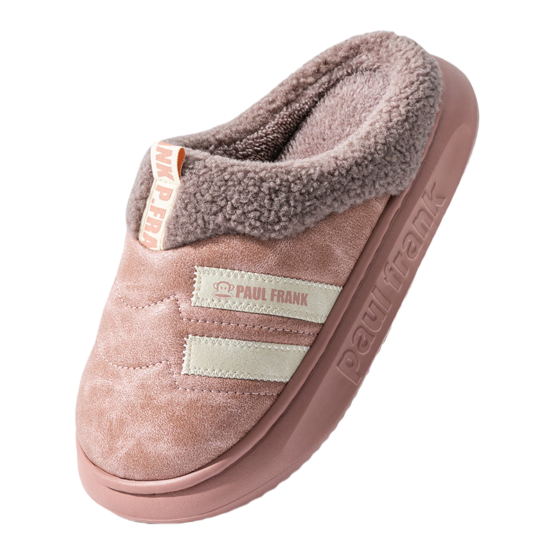 Paul Frank Fleece Lined Cotton Slippers Women Autumn Winter Home Indoor Thick Warm Plush Slippers Thick Sole Men 6534 Gray Size 36-37