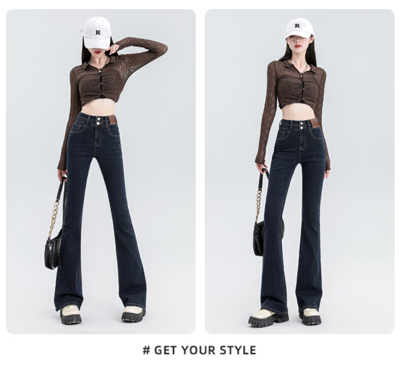 Romon Women's Stretch Slim Fit Jeans Winter Fashion High Elasticity Slimming Hip Lift High Waist Flared Pants Blue Gray L 10