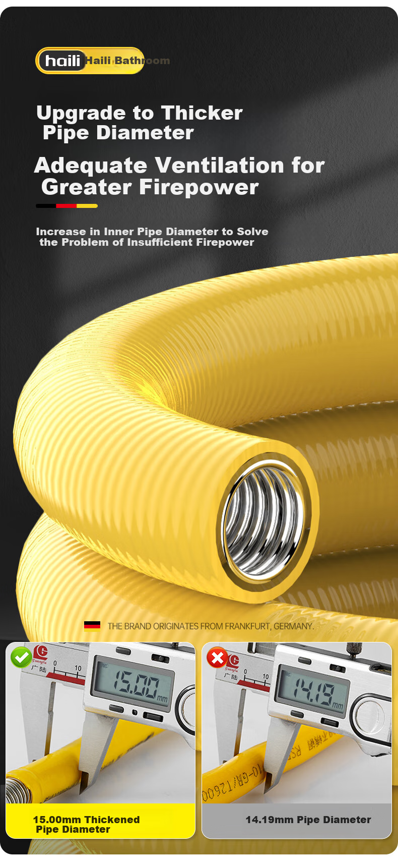 Haili 5-Meter Natural Gas Dedicated Flexible Pipe, Corrugated Pipe, National Standard Household Stainless Steel Gas Stove And Water Heater Connection Hose 21
