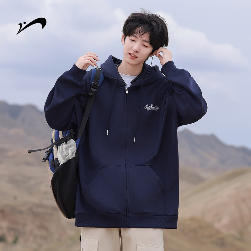 Guirenniao Heavyweight Zip-up Hoodie Men Spring Autumn Youth Casual Hooded Jacket White [Fleece Lined] XL