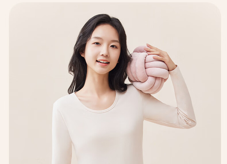 GUJIN Pure Cotton Crew Neck Thermal Underwear Set for Women, High School Girls, Autumn and Winter, Nude Pink, Size L 6