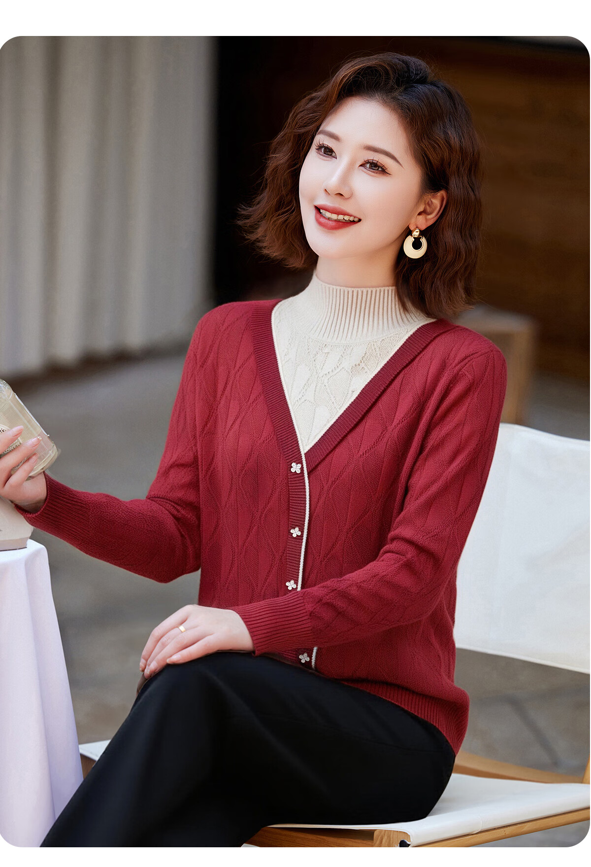 Yuzhaolin Mom Elegant Two-Piece Knit Sweater 2025 Autumn Winter Middle-Aged Women's Base Shirt Y53Z143 13