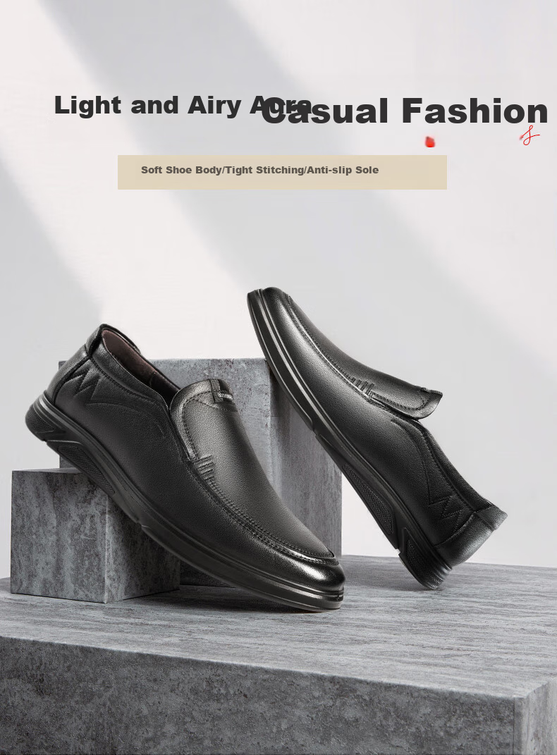 LAORENTOU Men's Leather Shoes, Business Casual Shoes, Top-Grain Cowhide Slip-On Loafers, Wear-Resistant Men's Footwear LA12062 Black 43 2