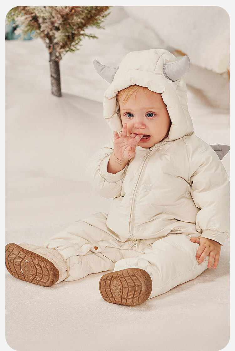 Minibala Unisex Kids Down Jumpsuit with Genuine Fleece Baby Elf Hat Romper 2025 Winter 5