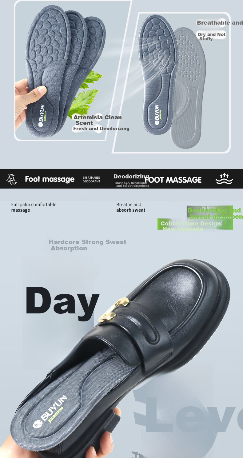 Buyun [1 Pair] Deodorant Insoles for Men, Shock Absorption, Sweat-Absorbing, Breathable, Non-Slip, Military Training Deodorizing Insoles for Women's Sports and Leather Shoes 3