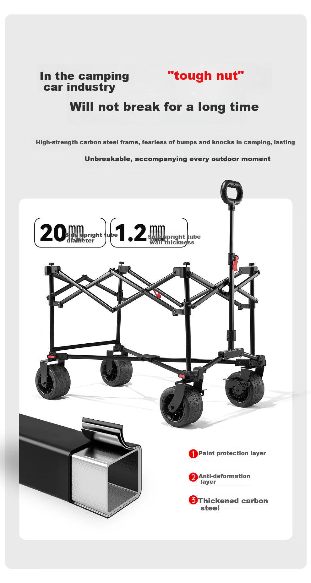 Westfieldoutdoor, My Flying Lingxiao Push-Up Heightened Folding Camping Cart, Outdoor Camping Cart, Stroller, Grocery Shopping Cart, Pet Cart, Picnic Trailer 4