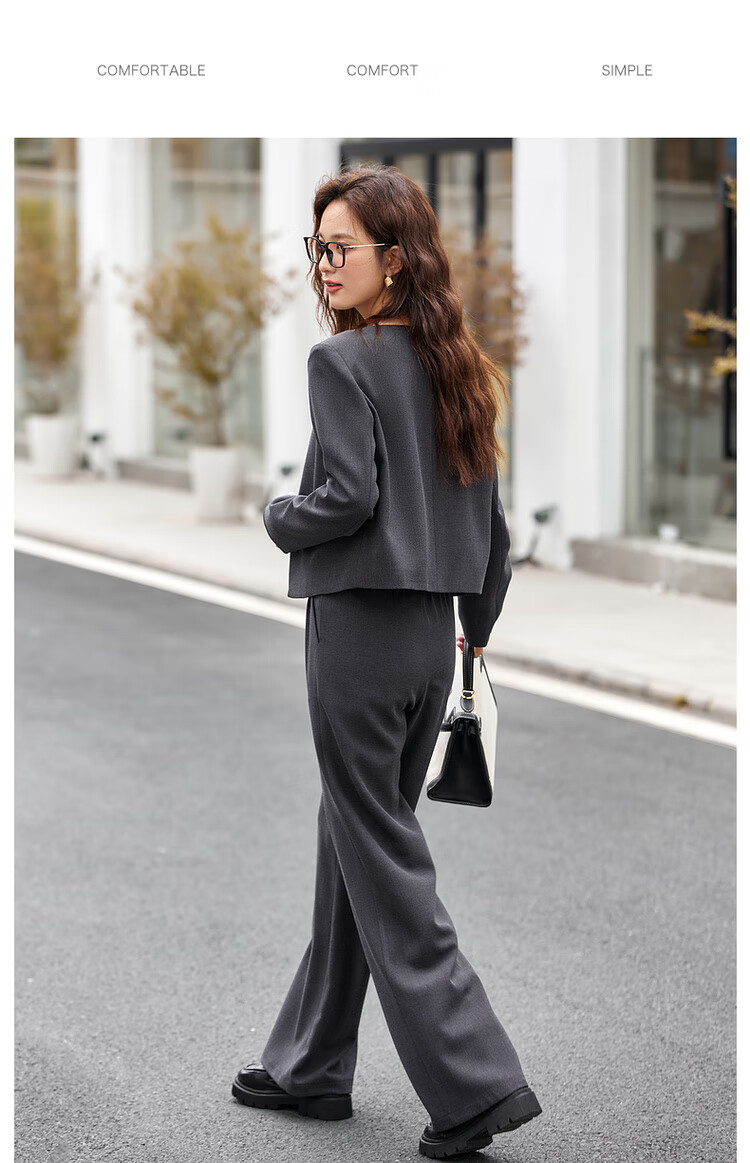 Fansiman Elegant Fashion Women's Set Top with Long Pants New Stylish Two-Piece Set Dark Gray XL 12