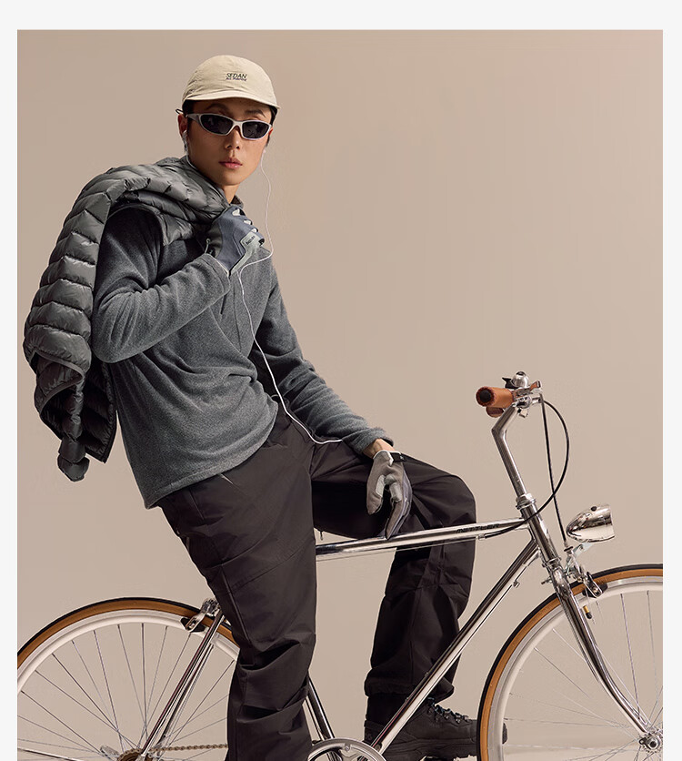 JD Jingzao Men's Thermal Fleece Outdoor Jacket Winter Sports Polar Fleece Liner Black Gray Stripe S 31